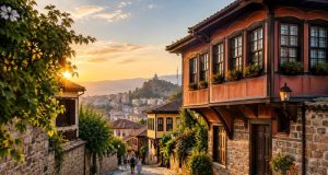 Bulgaristan’a İlk Kez Gidecekler (2026): Vize, Euro ve Rota Bulgaristan'a ilk seyahat için tarihî Filibe (Plovdiv) şehir dokusunu betimleyen temsili editoryal görsel