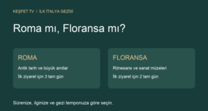 Roma mı Floransa mı? İlk İtalya Gezisi İçin Hangisi? Roma ve Floransa karşılaştırması: Roma’da antik tarih için üç tam gün, Floransa’da Rönesans sanatı için iki tam gün önerisi.