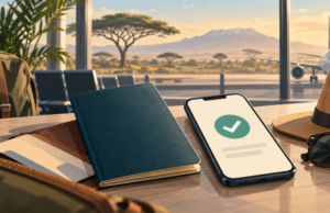 Tanzanya’ya Girişte Sağlık Formu Zorunlu: QR Kodu Kuralı ve Zanzibar Ayrımı Tanzanya seyahati öncesi pasaport ve sağlık beyanı hazırlığını anlatan yapay zekâ üretimi temsili illüstrasyon